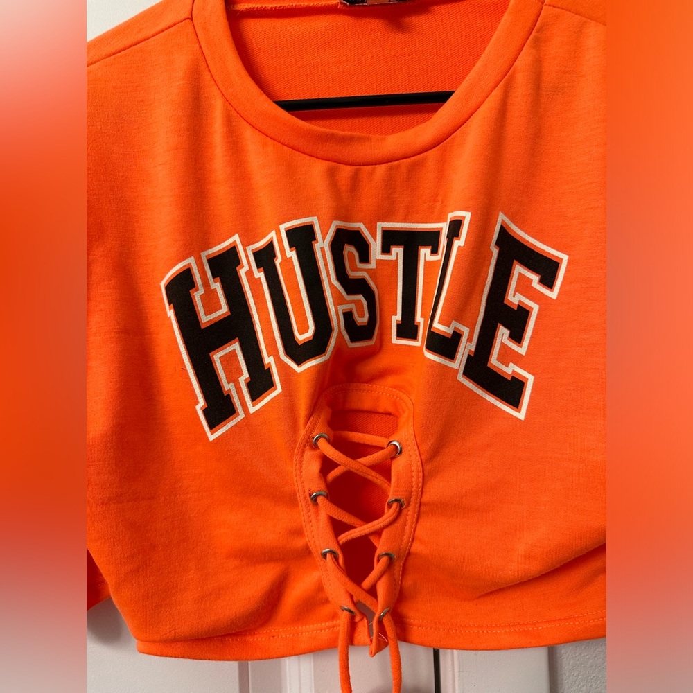 “Hustle” Orange Crop Top - Size M